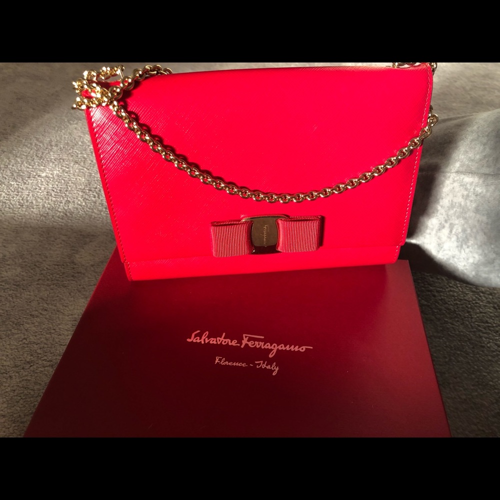 Salvatore Ferragamo Red Calfskin Vara Bow Bag